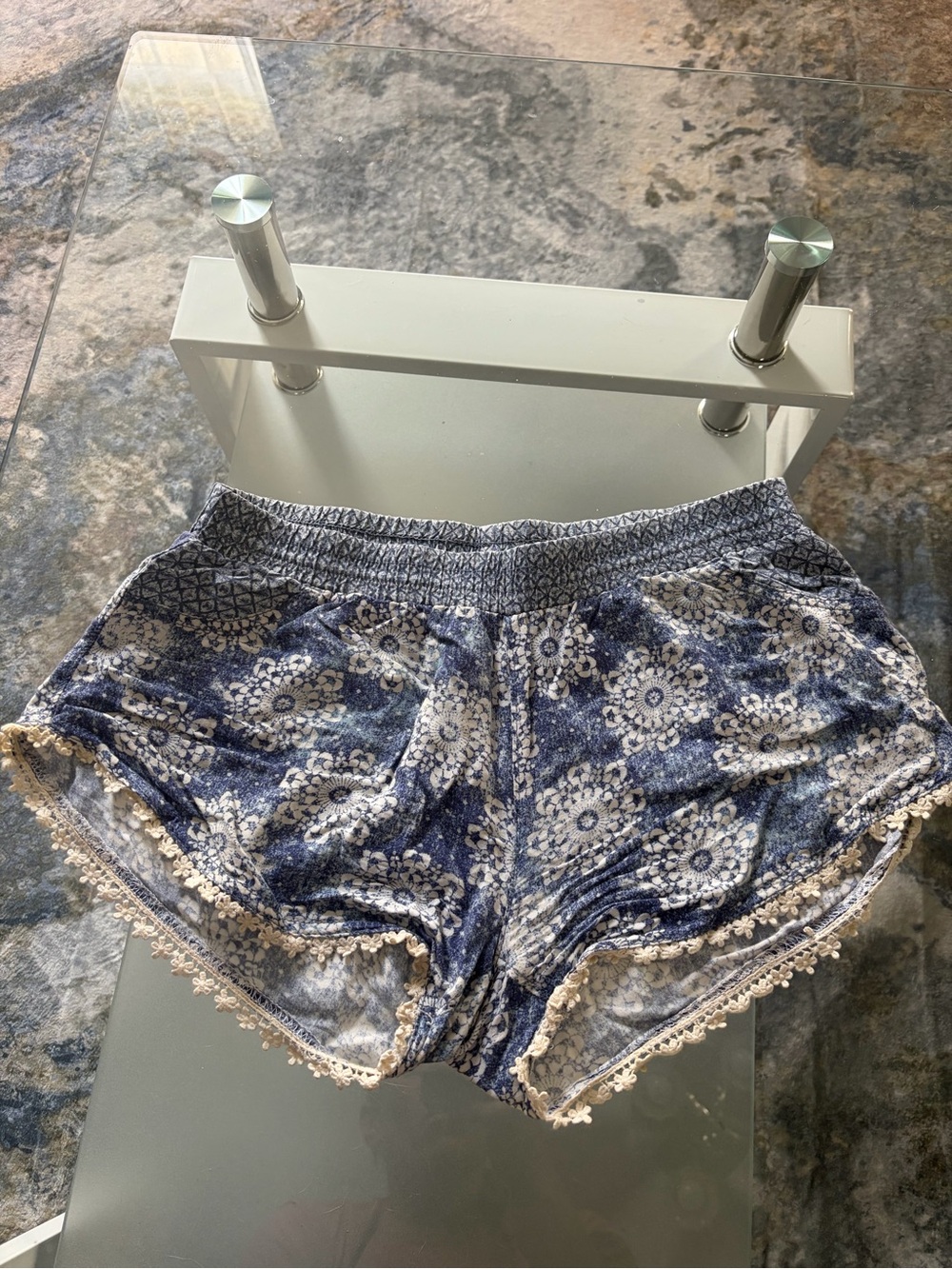 No Boundaries Blue and White Lace Trim Shorts